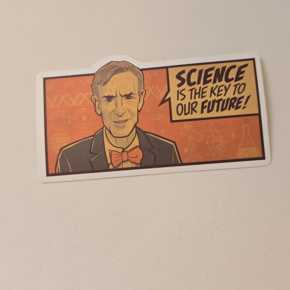 10/$10 Science Themed Sticker with Orange Background
